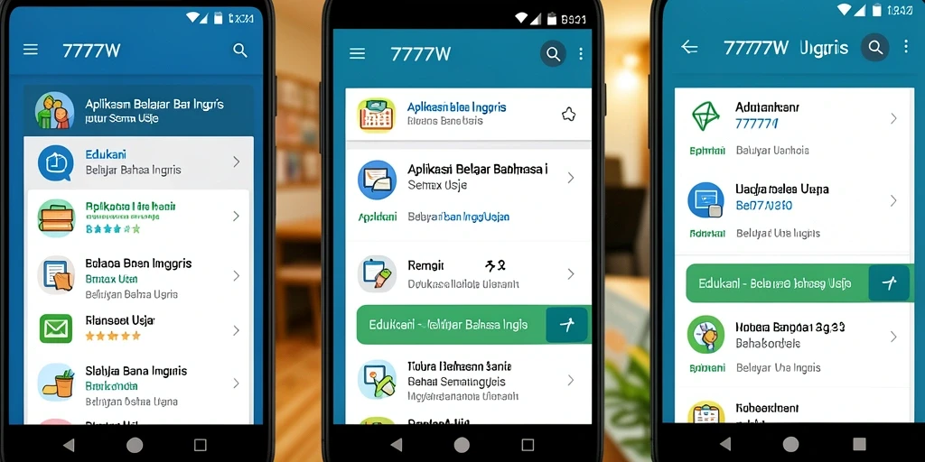 Tampilan antarmuka 7777W yang ramah pengguna untuk Belajar Bahasa Inggris.