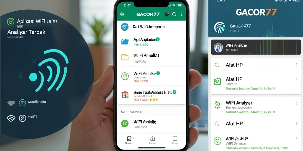 Antarmuka aplikas GACOR77 yang menampilkan analisis jaringan WiFi.